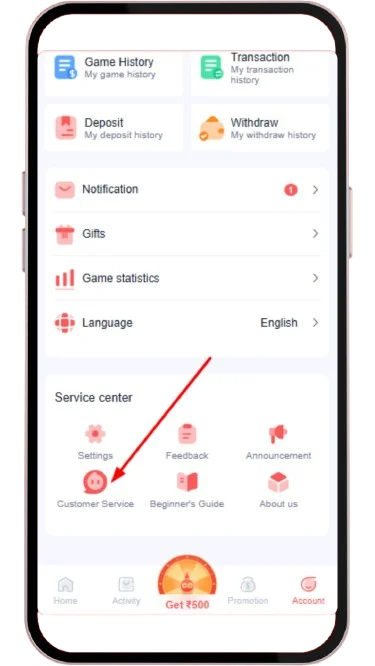 Click on customer service on login page